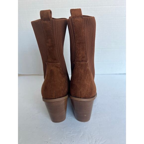 NWOT STEVEN NY Reeve Brown Suede Mid Calf Block Heel Pull On Sock Boots Sz 9.5M - Picture 6 of 10